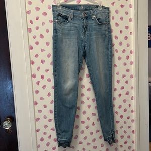 7 For All Mankind The Ankle Skinny Raw Hem Light Wash Jeans Size 29